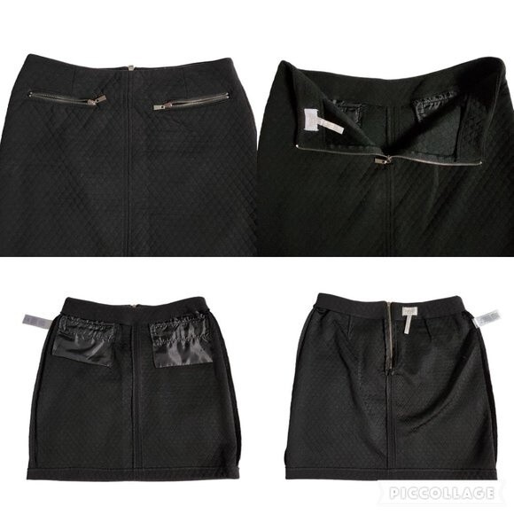 Laundry by Shelli Segal Black Textured Quilted Mini Skirt Zipper Pockets Sz 2 - Picture 7 of 10